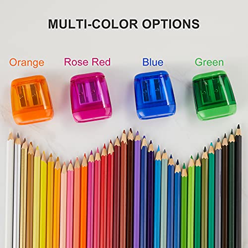 Sonuimy Pencil Sharpeners, 4 Pcs Pencil Sharpeners Manual ,Dual Holes Compact Colored Handheld Pencil Sharpener for Kids with Lid Adults Students School Class Home Office (Covered)