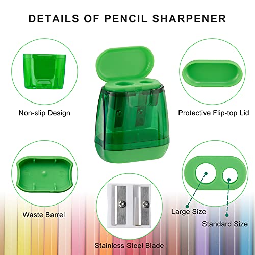 Sonuimy Pencil Sharpeners, 4 Pcs Pencil Sharpeners Manual ,Dual Holes Compact Colored Handheld Pencil Sharpener for Kids with Lid Adults Students School Class Home Office (Covered)