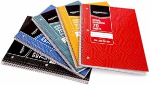 amazon basics college ruled wirebound spiral notebook, 70 sheet – 5-pack, assorted sunburst pattern colors