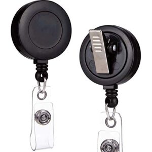 qreel – 2 pack – retractable id name badge holder reels with swivel alligator clip (black)