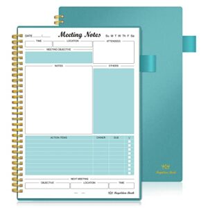regolden-book meeting notebook for work with action items, project planner notebook for note taking, office/ business meeting notes agenda organizer for men & women, 160 pages (7”x10”), teal