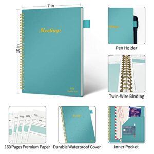 Regolden-Book Meeting Notebook for Work with Action Items, Project Planner Notebook for Note Taking, Office/ Business Meeting Notes Agenda Organizer for Men & Women, 160 Pages (7”x10”), Teal