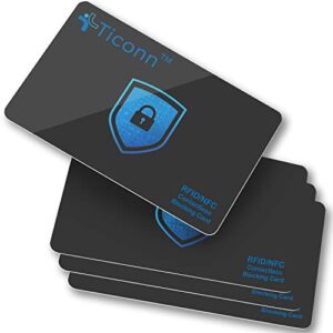 ticonn rfid blocking cards – 4 pack, premium contactless nfc debit credit card passport protector blocker set for men & women, smart slim design perfectly fits in wallet/purse (4)