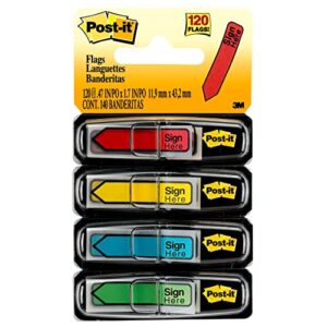 post-it message “sign here” flags, 30/dispenser, 4 dispensers/pack, .47 in wide, assorted colors (684-sh)