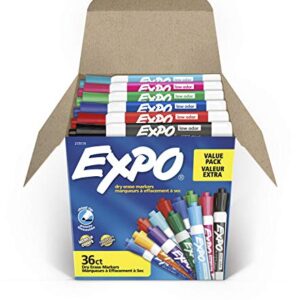 EXPO Low-Odor Dry Erase Markers, Chisel Tip, Assorted Colors, 36 Count