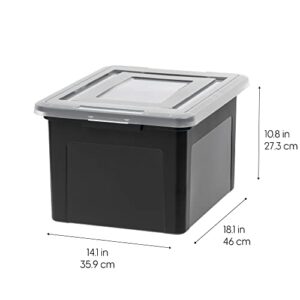 IRIS USA Letter & Legal Size Plastic Storage Bin Tote Organizing File Box with Durable and Secure Latching Lid, Stackable and Nestable, 4 Pack, Black