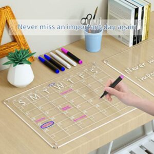 YeWink Magnetic Dry Erase Calendar Board for Fridge, 16”x12" Clear 2 Set Acrylic Calendar Planner Board for Refrigerator, Reusable Calendar Whiteboard Includes 6 Markers 3 Colors
