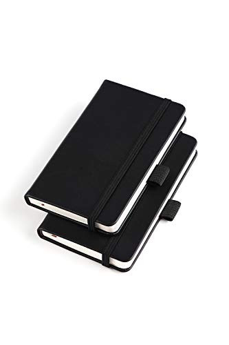 Vanpad (2 Pack) Pocket Notebook Small Hardcover Note Book 3" x 5.5", Mini Ruled Lined Journal, Leather Cover, with Pen Holder, Page Marker Ribbons, Inner Pockets, Black