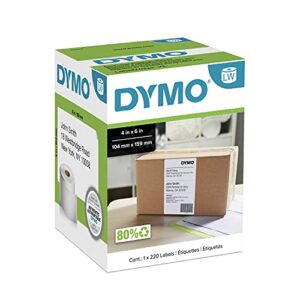 dymo authentic lw extra-large shipping labels for labelwriter label printers, white, 4” x 6”, 1 roll of 220