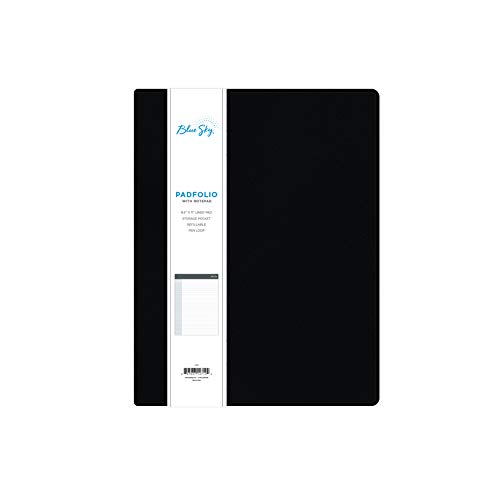 Blue Sky Professional Padfolio, 9.5" x 12", Textured Faux Leather Cover, Black, 8.5” x 11" Paper Notepad Included, 14714