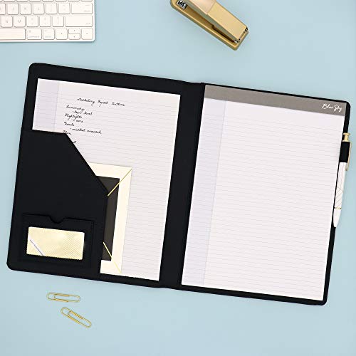 Blue Sky Professional Padfolio, 9.5" x 12", Textured Faux Leather Cover, Black, 8.5” x 11" Paper Notepad Included, 14714