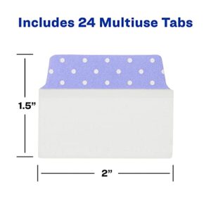 Avery Multiuse Ultra Tabs, 2" x 1.5", 2-Side Writable, Assorted Pastel Dots, 24 Repositionable Tabs (74773)