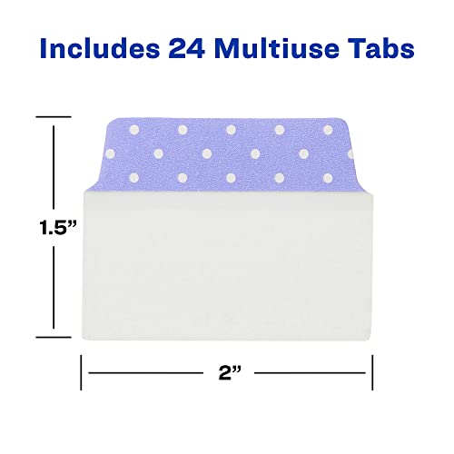 Avery Multiuse Ultra Tabs, 2" x 1.5", 2-Side Writable, Assorted Pastel Dots, 24 Repositionable Tabs (74773)