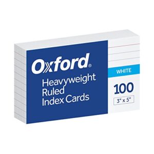 Oxford Heavyweight Ruled Index Cards, 3" x 5", White, 100 Per Pack (63500)