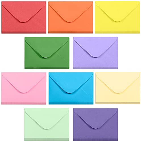 Gift Card Envelopes - 100-Count Mini Envelopes, Paper Business Card Envelopes, Bulk Tiny Envelope Pockets for Small Note Cards, 10 Colors, 4 x 2.7 Inches