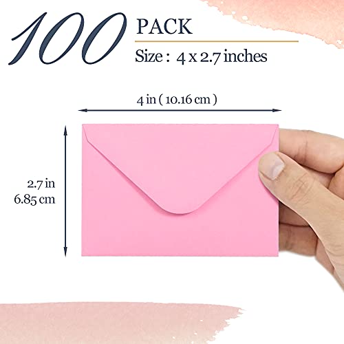 Gift Card Envelopes - 100-Count Mini Envelopes, Paper Business Card Envelopes, Bulk Tiny Envelope Pockets for Small Note Cards, 10 Colors, 4 x 2.7 Inches