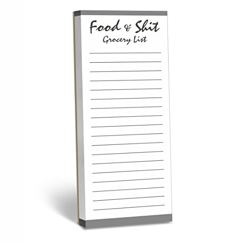 100 Pages Food&Shit Magnetic Back Funny Grocery List Planner Note Pad To Do List for Fridge Locker (3" x 8")