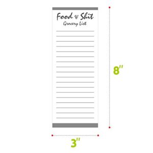 100 Pages Food&Shit Magnetic Back Funny Grocery List Planner Note Pad To Do List for Fridge Locker (3" x 8")