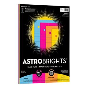 astrobrights® filler paper, 8″ x 10 1/2″, wide ruled, 20 lb, fsc® certified, assorted colors, pack of 100 sheets