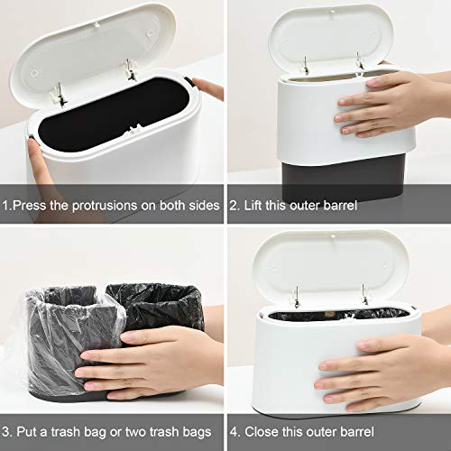 SUBEKYU Mini Trash Can with Lid,Tiny Desktop Trash Can,Countertop Mini Garbage Cans, Mini Trash Can for Desk,Tiny Waste Basket,White