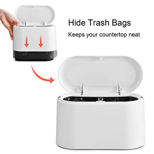 SUBEKYU Mini Trash Can with Lid,Tiny Desktop Trash Can,Countertop Mini Garbage Cans, Mini Trash Can for Desk,Tiny Waste Basket,White