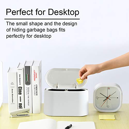 SUBEKYU Mini Trash Can with Lid,Tiny Desktop Trash Can,Countertop Mini Garbage Cans, Mini Trash Can for Desk,Tiny Waste Basket,White