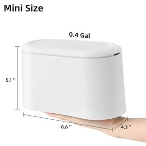 SUBEKYU Mini Trash Can with Lid,Tiny Desktop Trash Can,Countertop Mini Garbage Cans, Mini Trash Can for Desk,Tiny Waste Basket,White