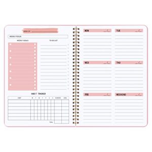 undated weekly planner- weekly goals notebook, a5 to do list planner, habit tracker journal with spiral binding, tracker and goal planner, 5.7 x 8.0 inches