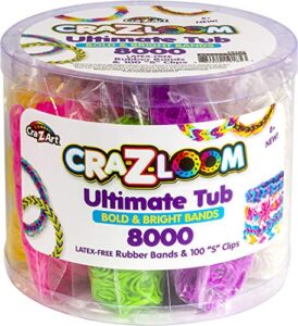 cra z art cra-z-loom ultimate tub 8000 latex free rubber bands and 100 “s” clips for making crafts in bold and bright colors, multi