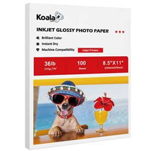 Koala Thin Inkjet Printer Paper for DIY Chip Bag and Print Brochure Flyer 8.5x11 Inches Glossy 100 Sheets 36Lb