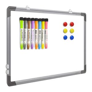 dry erase white board 12″ x 16″ hanging ,8 magnetic markers ，6 magnets,portable writing, drawing & planning small whiteboard easy to clean wall whiteboard for office school, kids, home