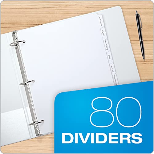 Oxford Blank Write On Binder Dividers, 1/8 Cut Tabs, 3 Hole Punch Dividers in 8 Tab Sets, 80 Dividers, 10 Sets, White (89982)