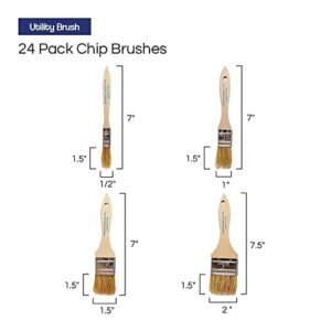 Pro Grade - Chip Paint Brushes - 24 Piece Variety Chip Brush Set