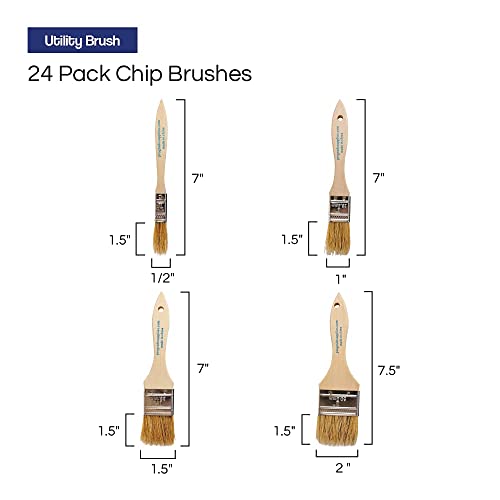 Pro Grade - Chip Paint Brushes - 24 Piece Variety Chip Brush Set