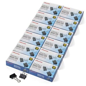 officemate small binder clips, black, 12 boxes of 1 dozen each (144 total) (99020)