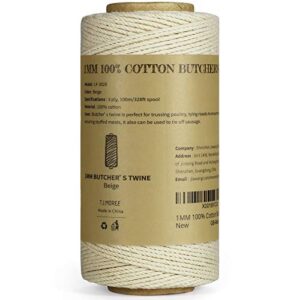 tj.moree butchers twine, 3ply 100m/328 1mmthick feet food safe cotton cooking meat rope string bakers twine fit to parcel sausage and decorate crafts (white)