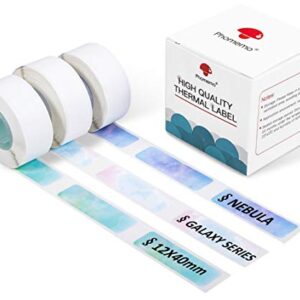 Phomemo D30 Adhesive Nebula/Galaxy Series Pattern Paper 3/8" X 1 1/2" (12mm X 40mm) 160 Labels/Roll, 3 Roll,Gift for Valentine's Day Decoration, Compatible with D30 Label Maker