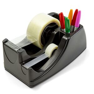 officemate recycled 2-in-1 heavy duty tape dispenser, 1″ and 3″ cores, black (96690)