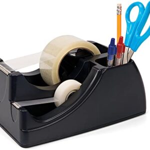 Officemate Recycled 2-in-1 Heavy Duty Tape Dispenser, 1" and 3" Cores, Black (96690)