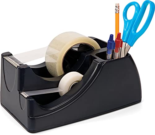 Officemate Recycled 2-in-1 Heavy Duty Tape Dispenser, 1" and 3" Cores, Black (96690)