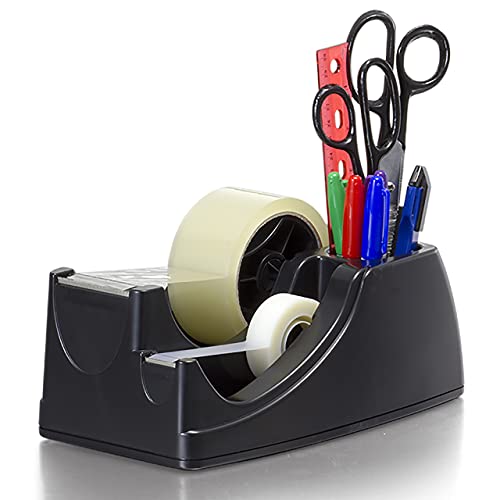 Officemate Recycled 2-in-1 Heavy Duty Tape Dispenser, 1" and 3" Cores, Black (96690)