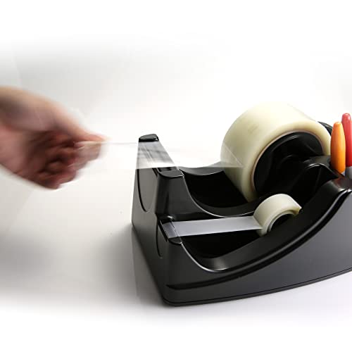 Officemate Recycled 2-in-1 Heavy Duty Tape Dispenser, 1" and 3" Cores, Black (96690)