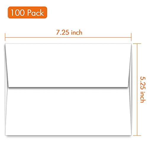 A7 White Envelopes 100 Pack 5X7 Envelopes Printable - Quick Self Seal,for 5x7 Cards| Perfect for Weddings, Invitations, Photos, Graduation, Baby Shower| 5.25 x 7.25 inches，AZAZA
