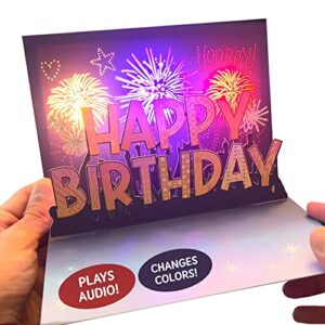 100 greetings lights & sound ‘fireworks & cheering’ birthday pop up card – happy birthday card for wife, husband, him, her, women & men – pop up birthday greeting cards – 1 card only