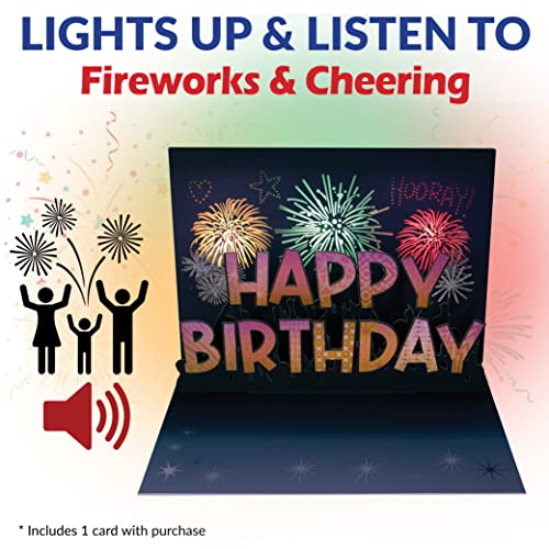 100 Greetings LIGHTS & SOUND 'Fireworks & Cheering' Birthday Pop Up Card - Happy Birthday Card for Wife, Husband, Him, Her, Women & Men – Pop Up Birthday Greeting Cards - 1 Card Only