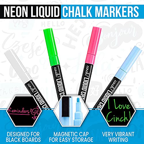 Magnetic Black Dry Erase Board for Fridge: with Bright Neon Chalk Markers - 12x8" - 4 Liquid Blackboard Markers with Magnet - Small Whiteboard Chalkboard for White Refrigerator