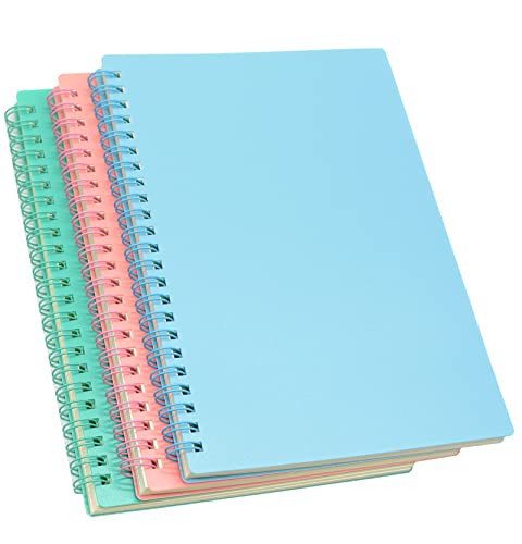 Spiral Notebook, 3 Pcs A5 Thick Plastic Hardcover 8mm Ruled 3 Color 80 Sheets -160 Pages Journals for Study and Notes (Light Pink,Light Green,Light Blue, A5 5.7" x 8.3"-Ruled)