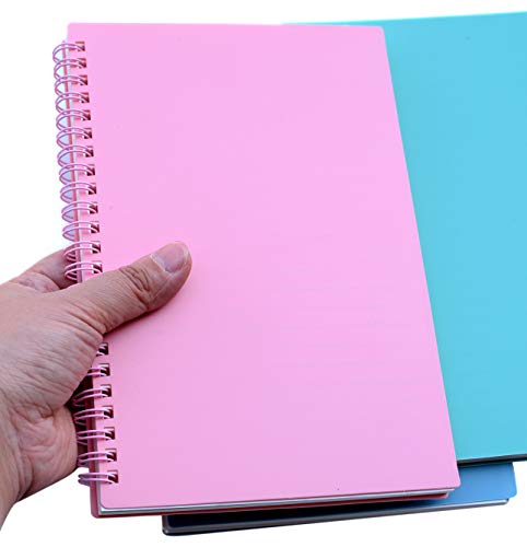 Spiral Notebook, 3 Pcs A5 Thick Plastic Hardcover 8mm Ruled 3 Color 80 Sheets -160 Pages Journals for Study and Notes (Light Pink,Light Green,Light Blue, A5 5.7" x 8.3"-Ruled)