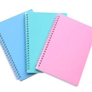 Spiral Notebook, 3 Pcs A5 Thick Plastic Hardcover 8mm Ruled 3 Color 80 Sheets -160 Pages Journals for Study and Notes (Light Pink,Light Green,Light Blue, A5 5.7" x 8.3"-Ruled)