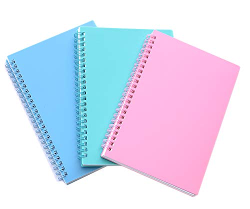 Spiral Notebook, 3 Pcs A5 Thick Plastic Hardcover 8mm Ruled 3 Color 80 Sheets -160 Pages Journals for Study and Notes (Light Pink,Light Green,Light Blue, A5 5.7" x 8.3"-Ruled)